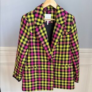 Avec Les Filles Pink and Yellow Plaid Blazer